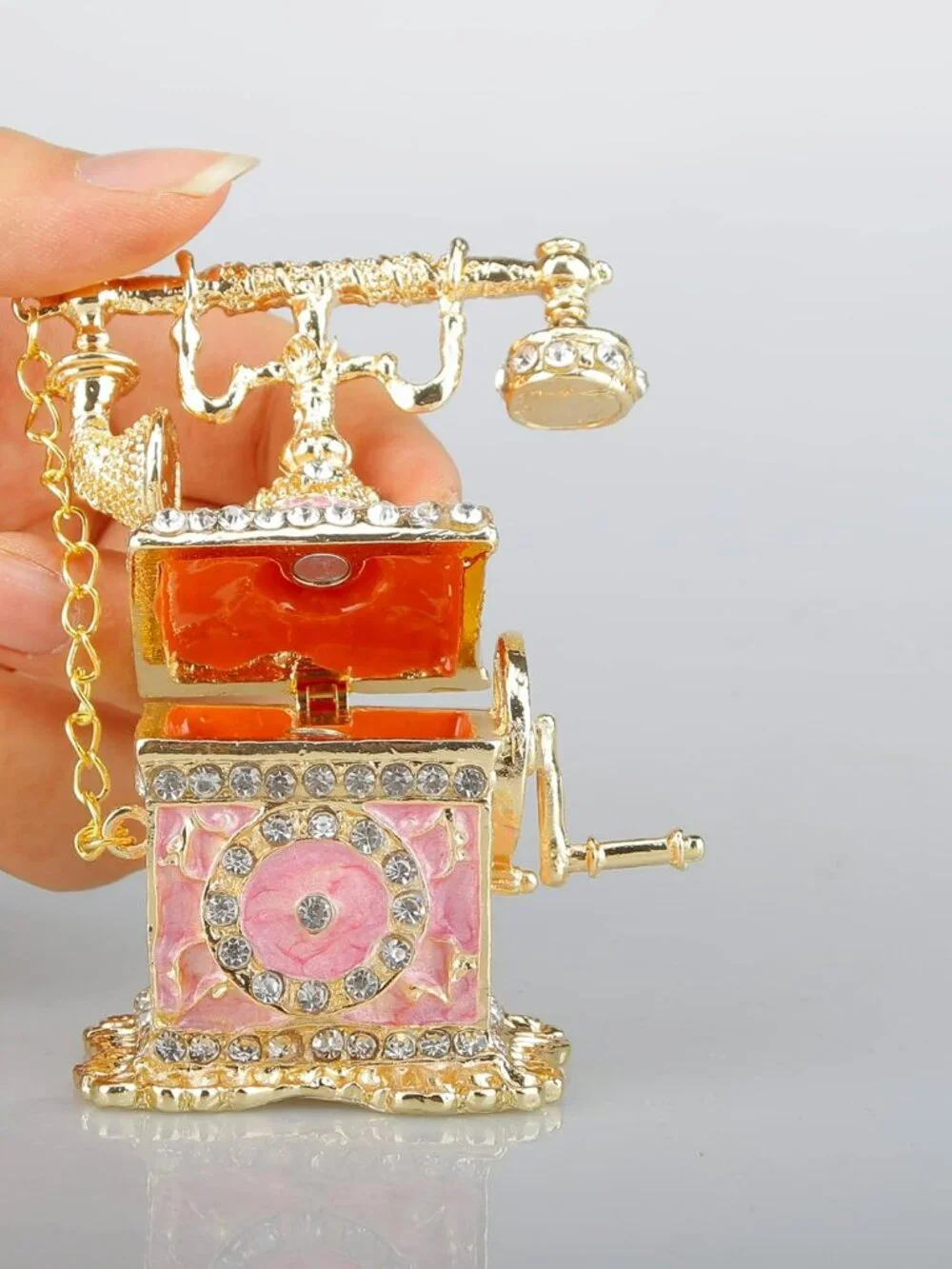 Cloisonné Telephone Figurine Jewelry Trinket Box Jewelry Hinged Beautiful Colors